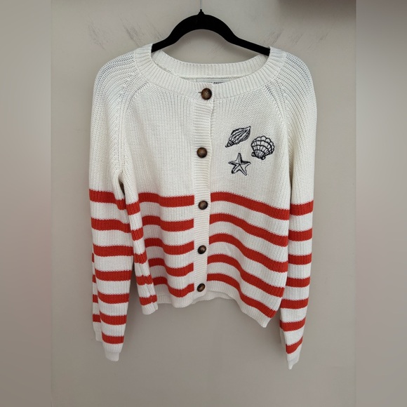 NEW English Factory Women's Breton Striped Cardigan with Shell Embroidery Medium - Picture 7 of 9